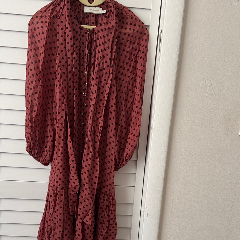 Zimmermann Maroon Polka Dot Long Sleeve Dress